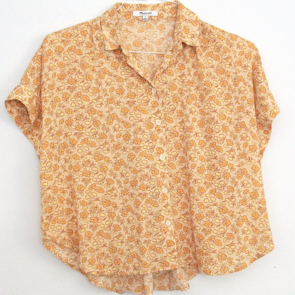 Madewell Yellow Floral Short Sleeve Button Up